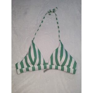 Victoria's Secret Green White Striped Triangle Halter Bikini Top Size M